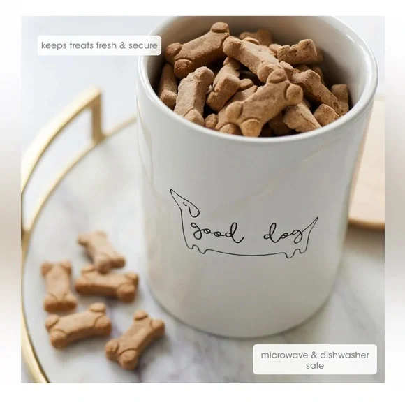 Pearhead Good Dog Treat Jar, Ceramic and Wood Pet Treat Canister - Picture 5 of 7